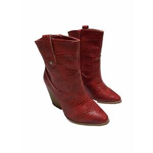 Women’s Ankle Boots Nadia FTF Red Croc Skin Wedge Heels Size 8 Side Zip